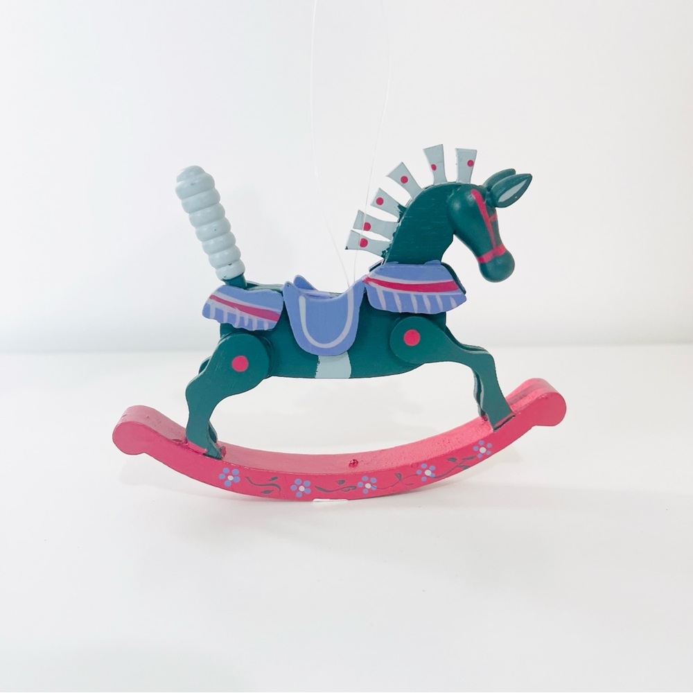 Vintage Dept 56 Rocking Horse Wooden Christmas Ornament Decor Collectible